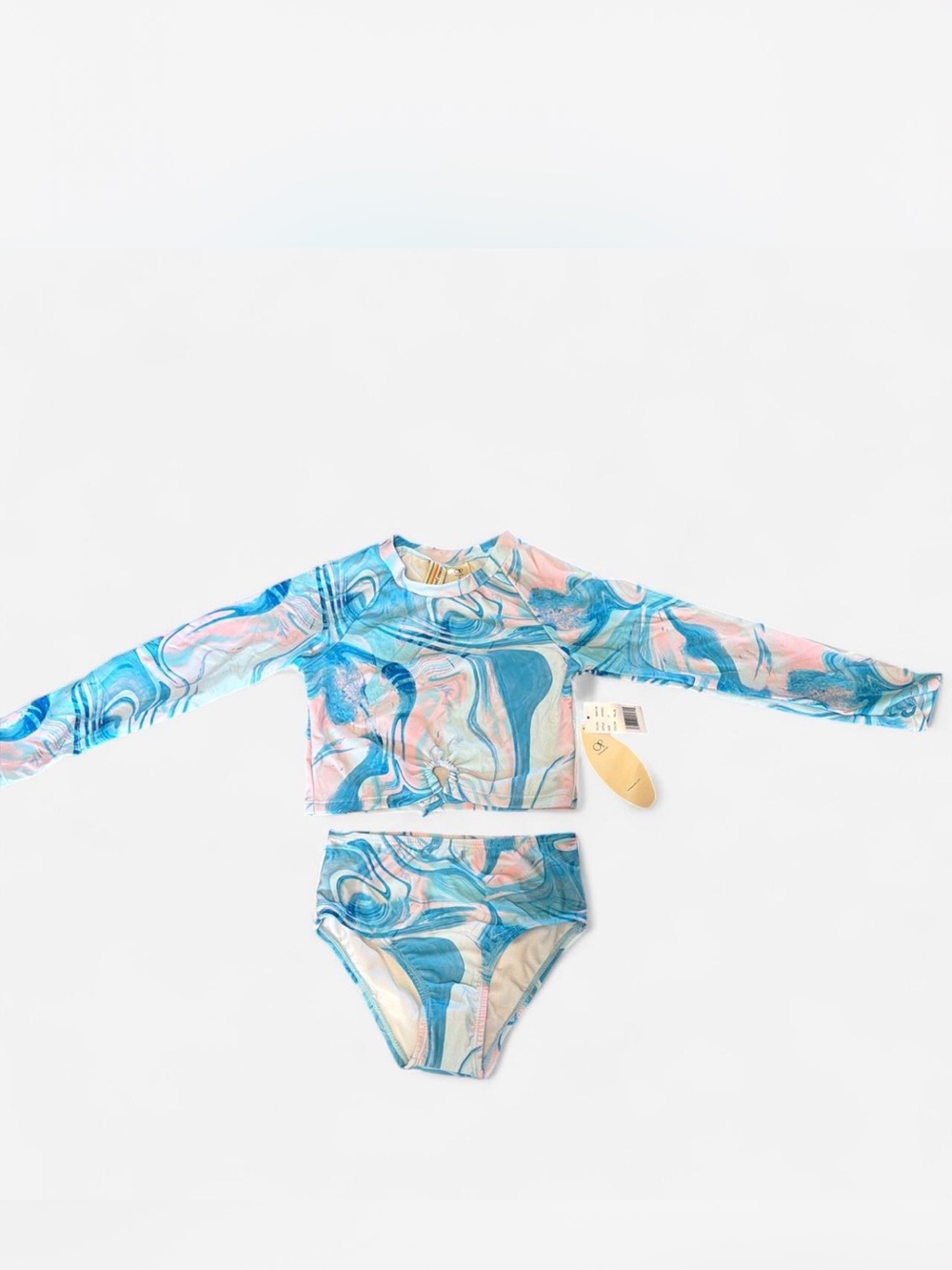 Kids Long Sleeve Two-Piece Swim Set - Blue & Pink Marble Size 5 NWT